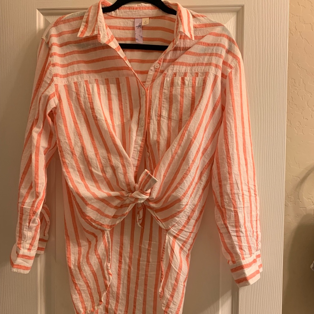 Oversized striped button up boyfriend shirt